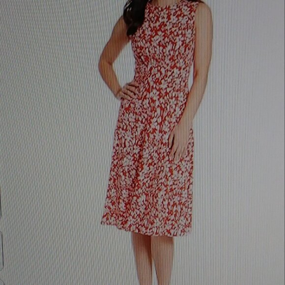 London Times Women's Inset Waist Coral Floral Midi Fit and Flare Dress Size 8 - Picture 5 of 15